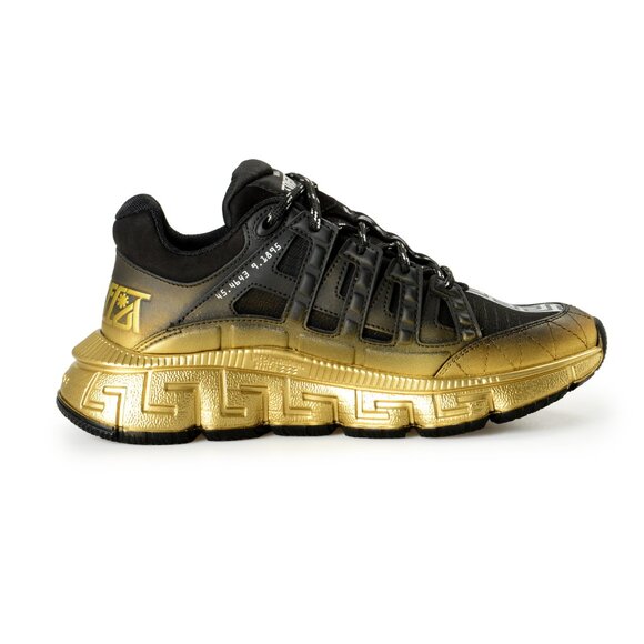 Versace Men\'s Black & Gold Logo Leather & Canvas Sneakers Shoes US 7 IT 40 main image 7